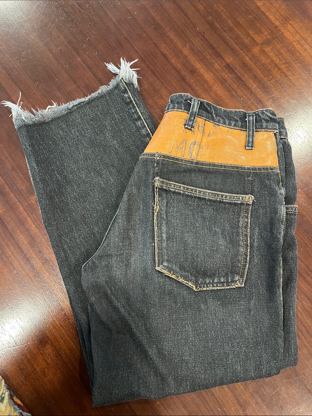 MONSE Black Straight-Leg Jeans with Brown leather Waist Panel
